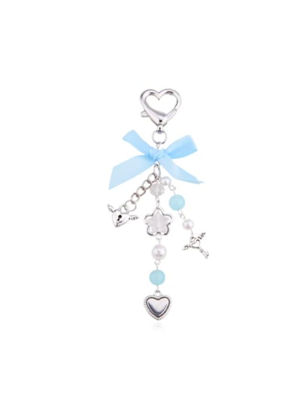 Blue Bow Keychain Y2K Heart Star Charms Bag Charm Lobster Clasp